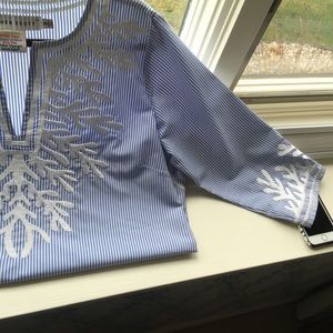 GRETCHEN-SCOTT white & blue stripped tunic blouse